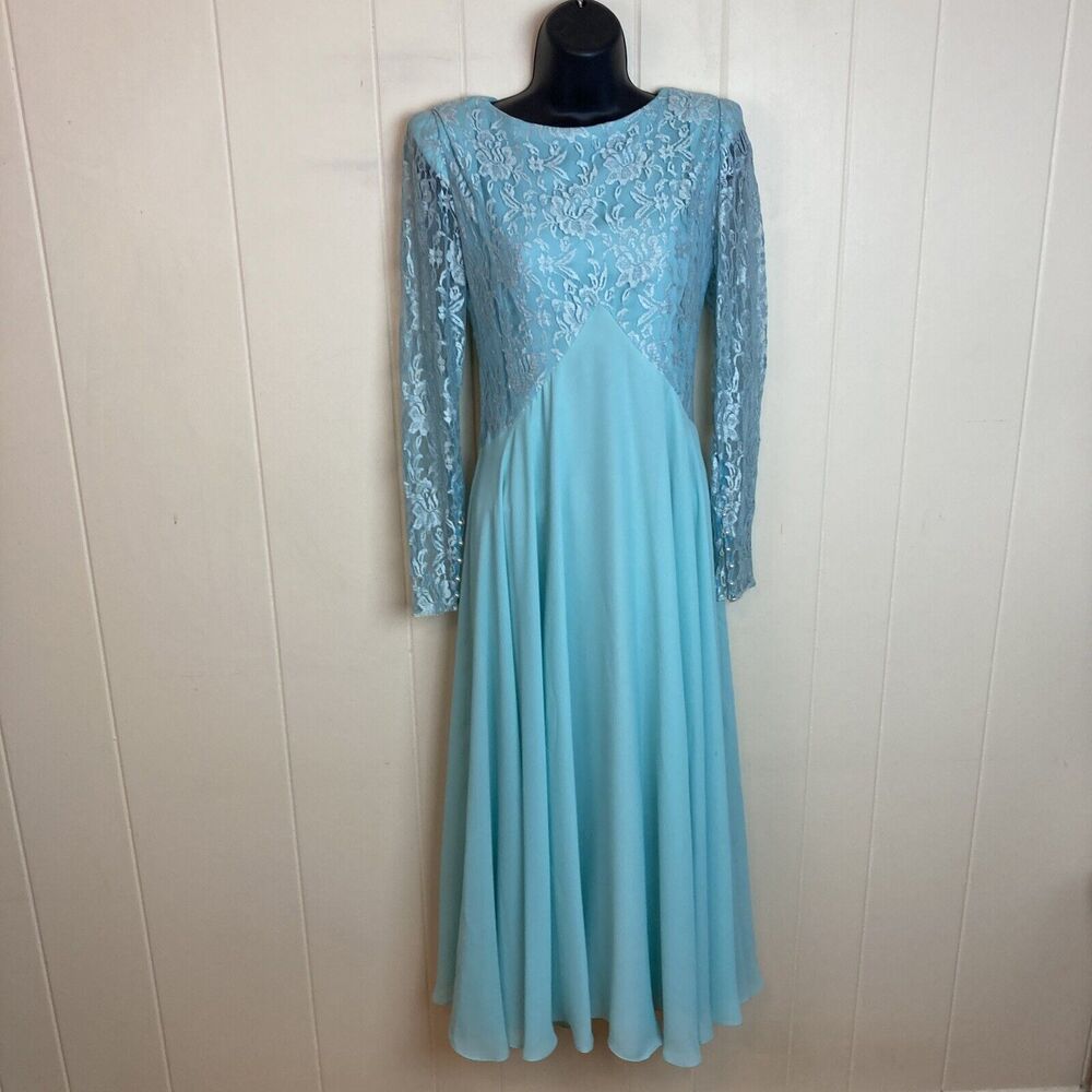 Vintage Lace Top Disco Gown Size XS Long Flowy Party Dress Formal 1970s